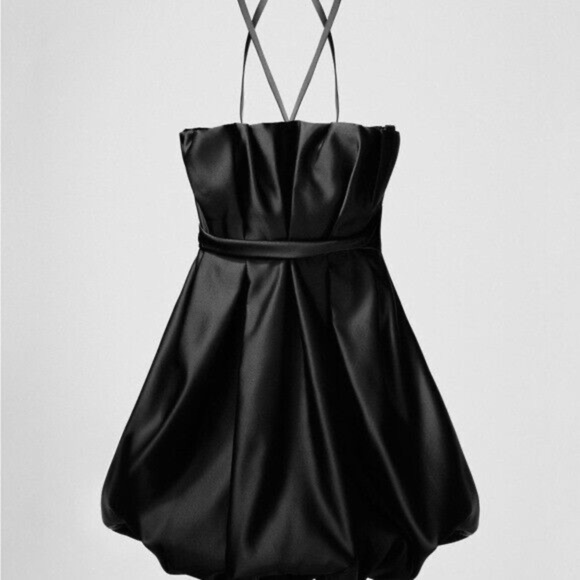 Zara Studio Women’s VOLUMINOUS DRESS LIMITED EDITION Black Satin Halter Mini - Picture 2 of 10